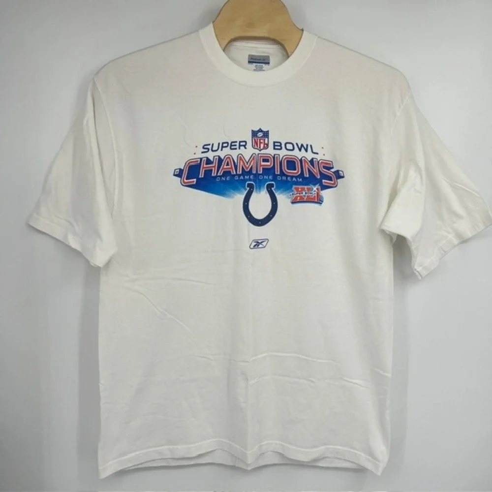 Y2K Reebok Men's 2XL Indianapolis Colts Super Bowl XLI‎ Champions White T-Shirt